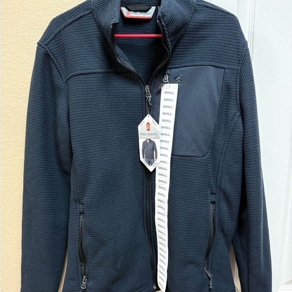 NWT Free Country Men's Small Grid Fleece Full Zip Jacket Dark Navy